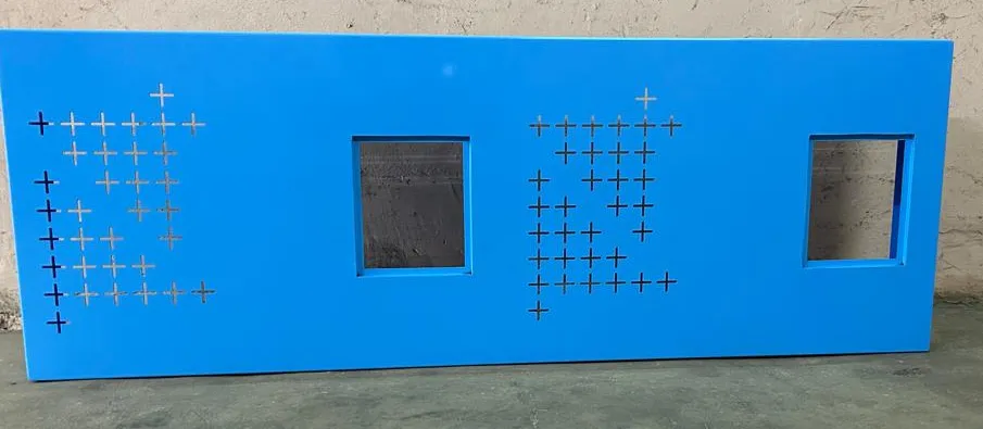 Panel Front Plate powder coated in sky blue gloss at Huevex Coatings, Sahibabad