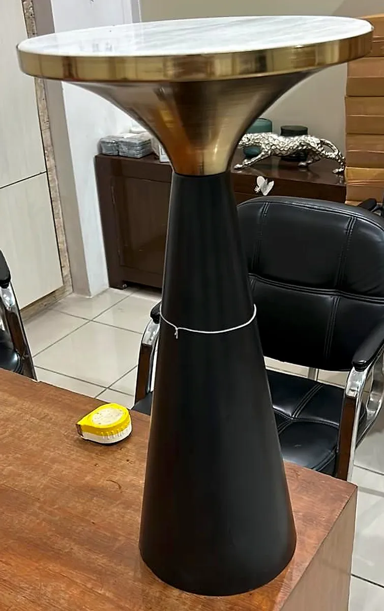 Cone Side Table powder coated in matte black & brushed brass at Huevex Coatings, Sahibabad