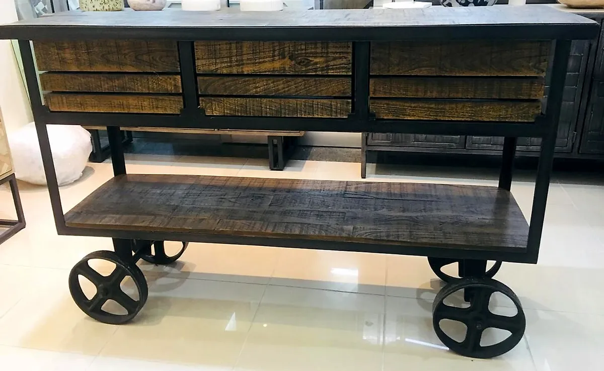 Industrial Trolley Console powder coated in textured black at Huevex Coatings, Sahibabad
